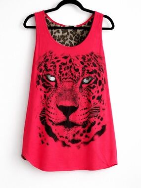 Free Kisses Hot Pink Tank with Leopard Print Trim